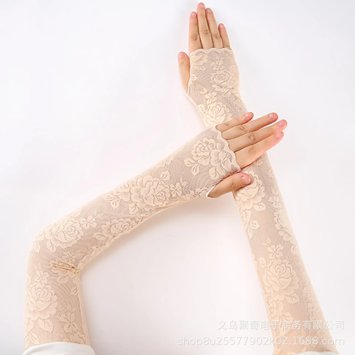 Rose Design Half Finger Soft Long Hand gloves