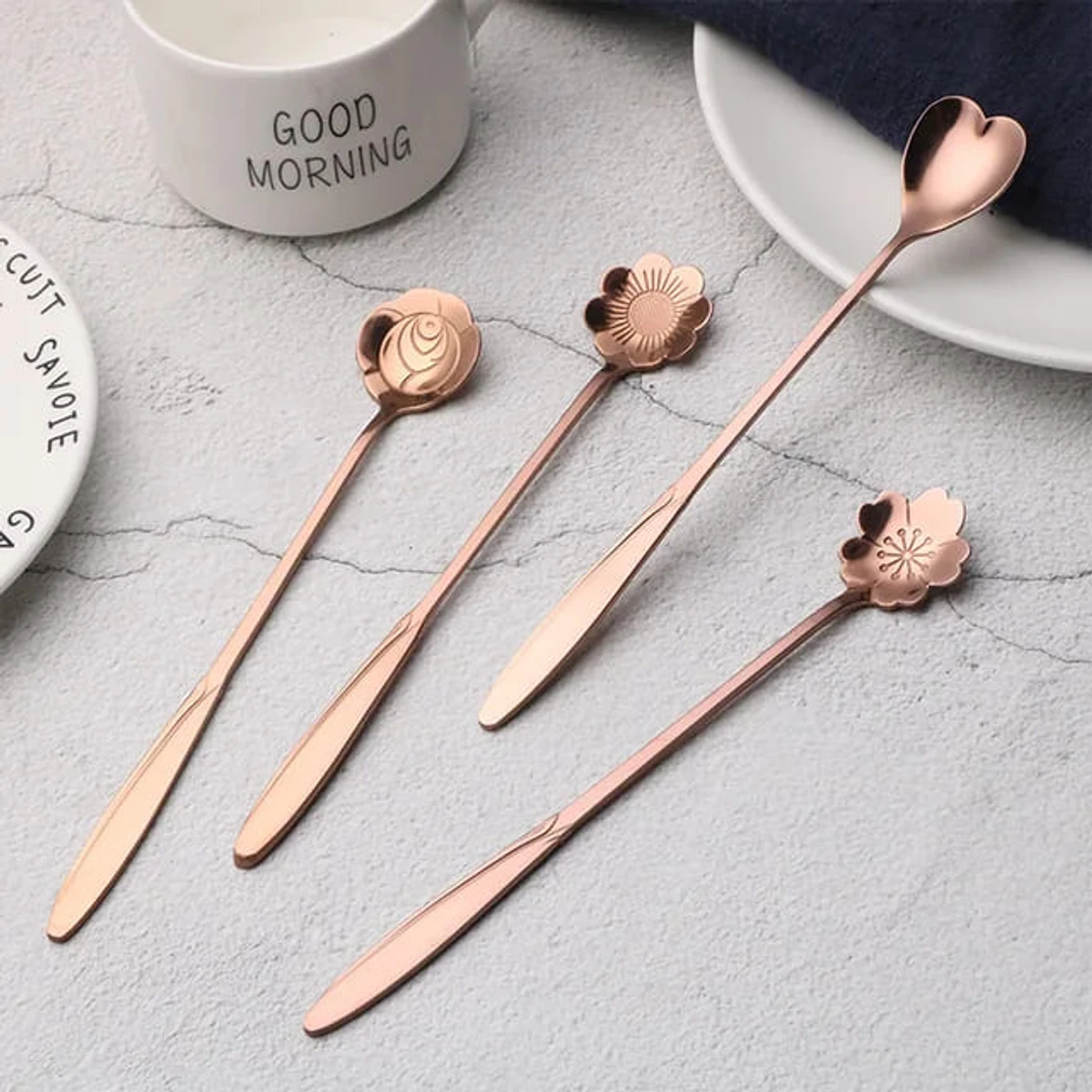 4 Pcs creative stainless steel flower teaspoon set Rose gold color