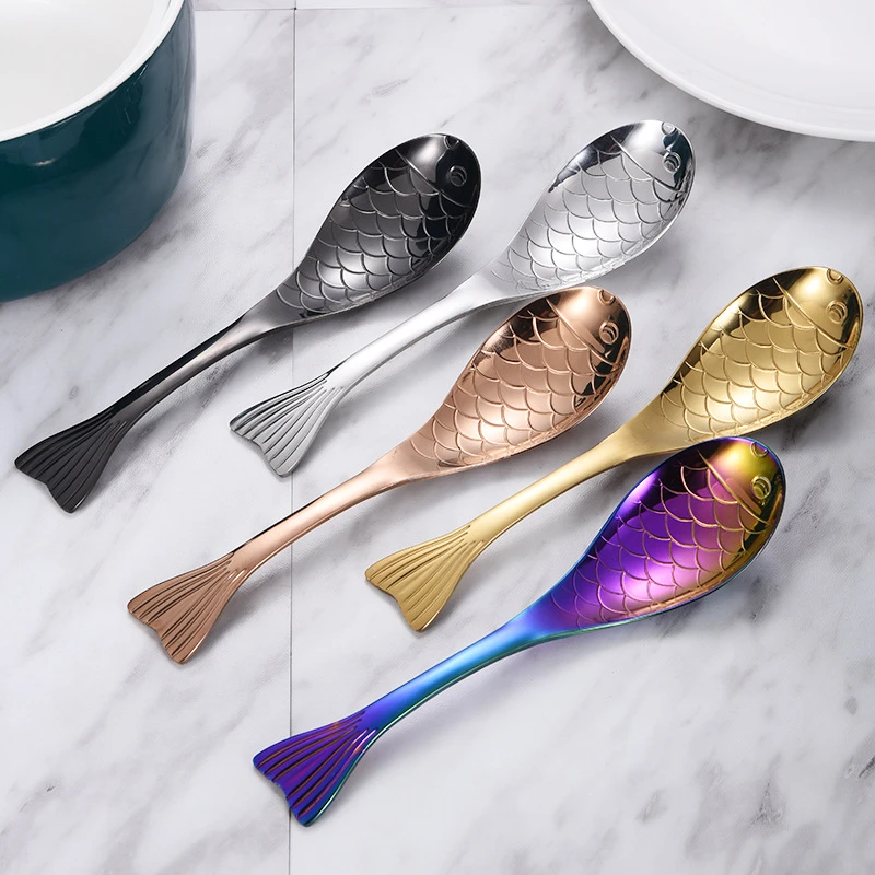 5 Pcs creative fish design stainless steel  dessert tableware spoon - Image 3