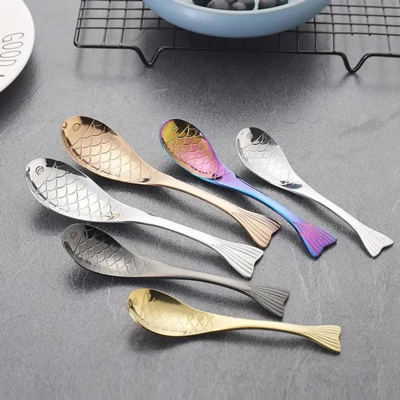 5 Pcs creative fish design stainless steel  dessert tableware spoon