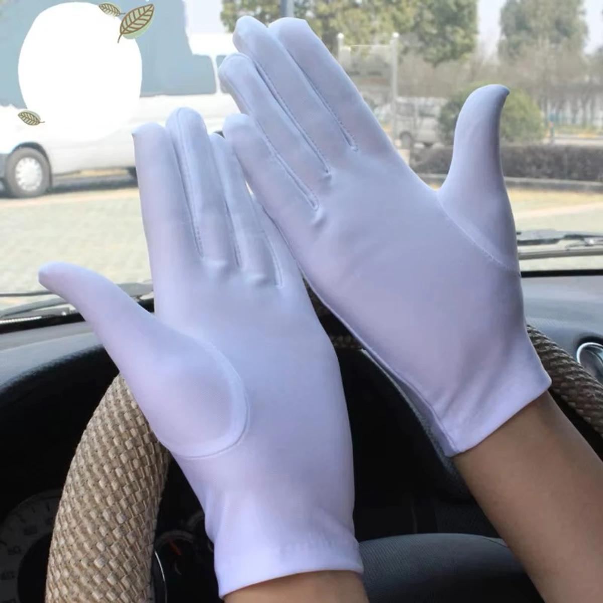 White colour ladies stylish full finger short hand gloves