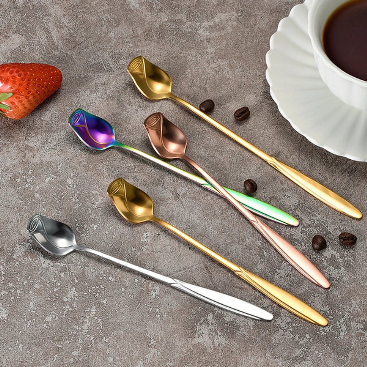 6 Pcs creative small rose design stainless steel baby, dessert & tea spoon