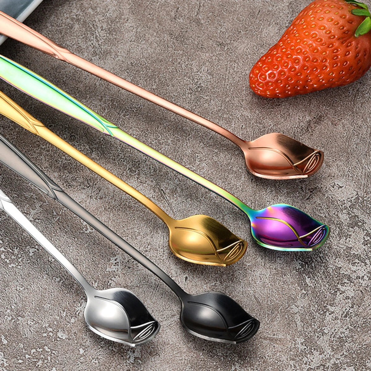 6 Pcs creative small rose design stainless steel baby, dessert & tea spoon - Image 5