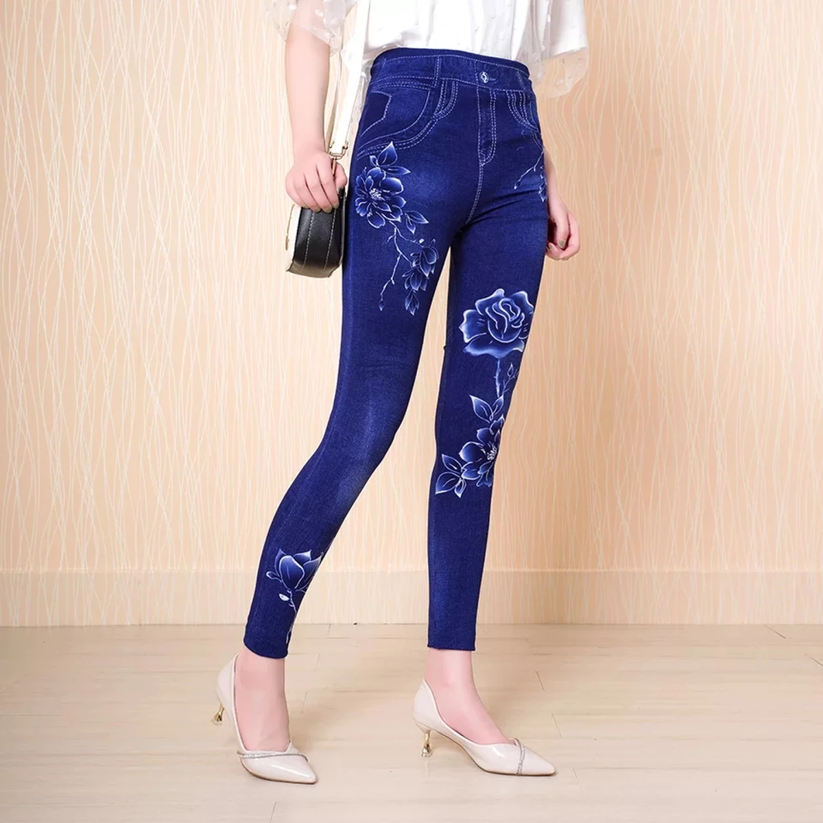 Jeans printed soft jaggings for women’s