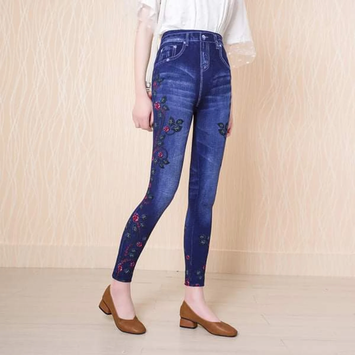 Jeans printed soft jaggings for women’s