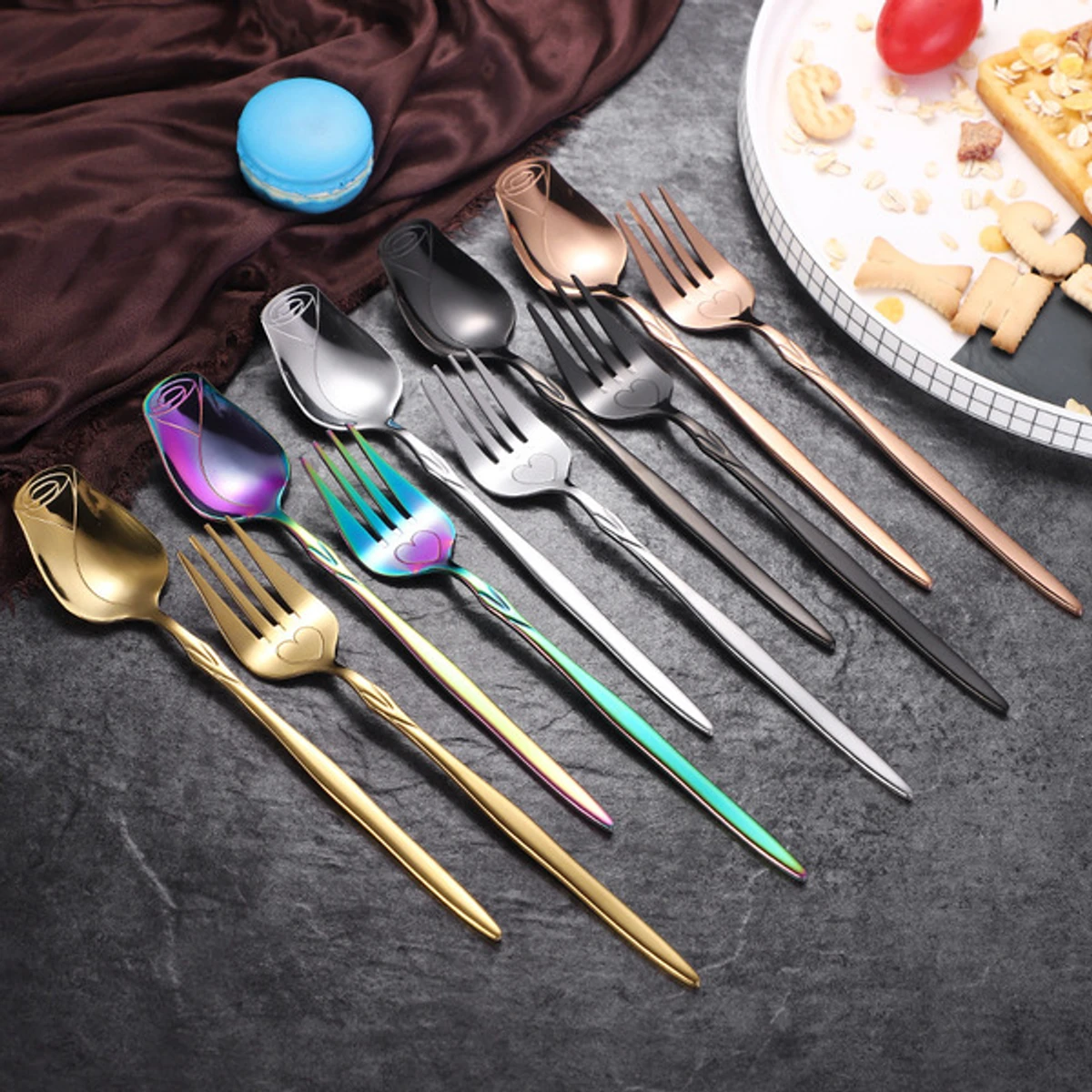 10 Pcs creative rose design stainless steel fork & tableware spoon - Image 4