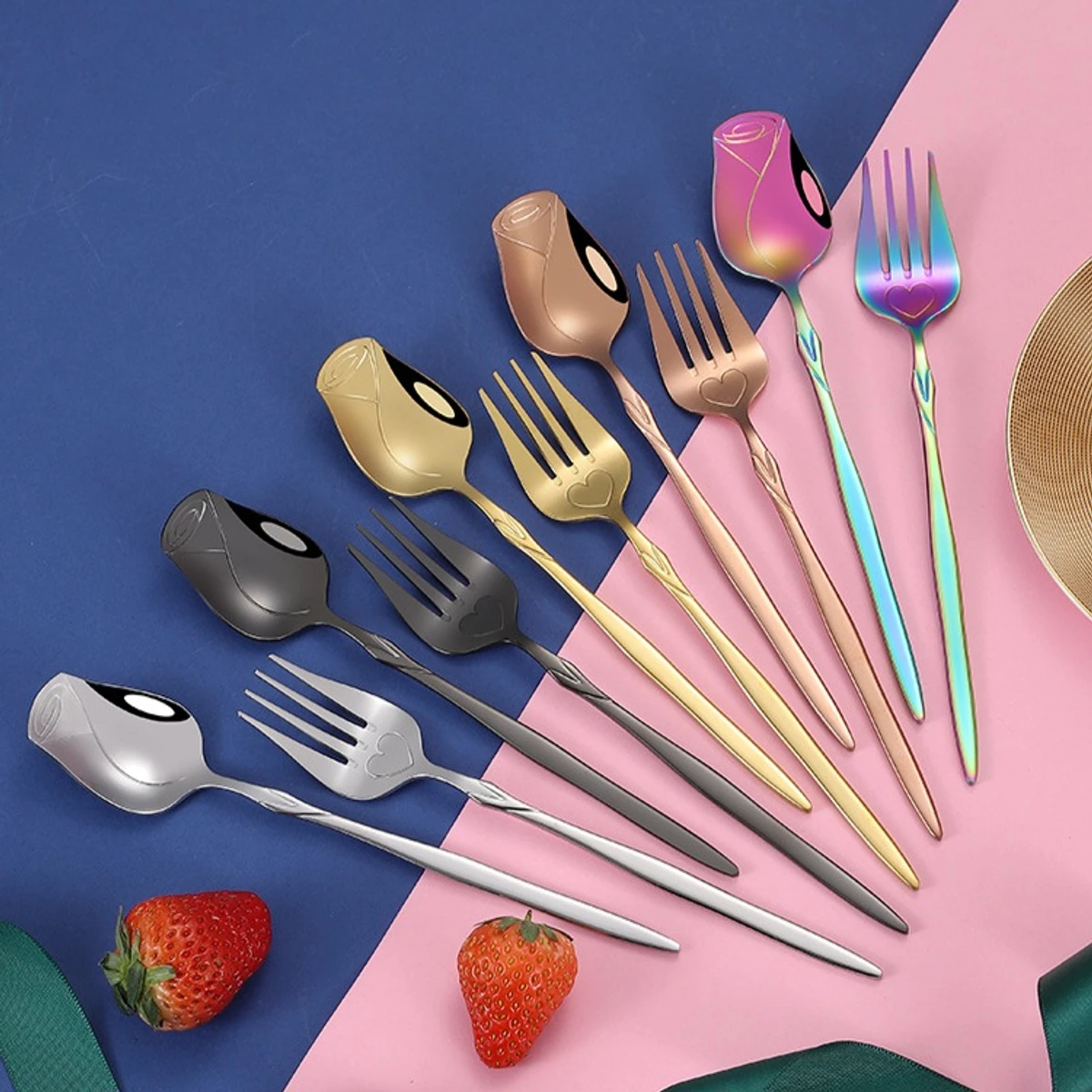 10 Pcs creative rose design stainless steel fork & tableware spoon - Image 3